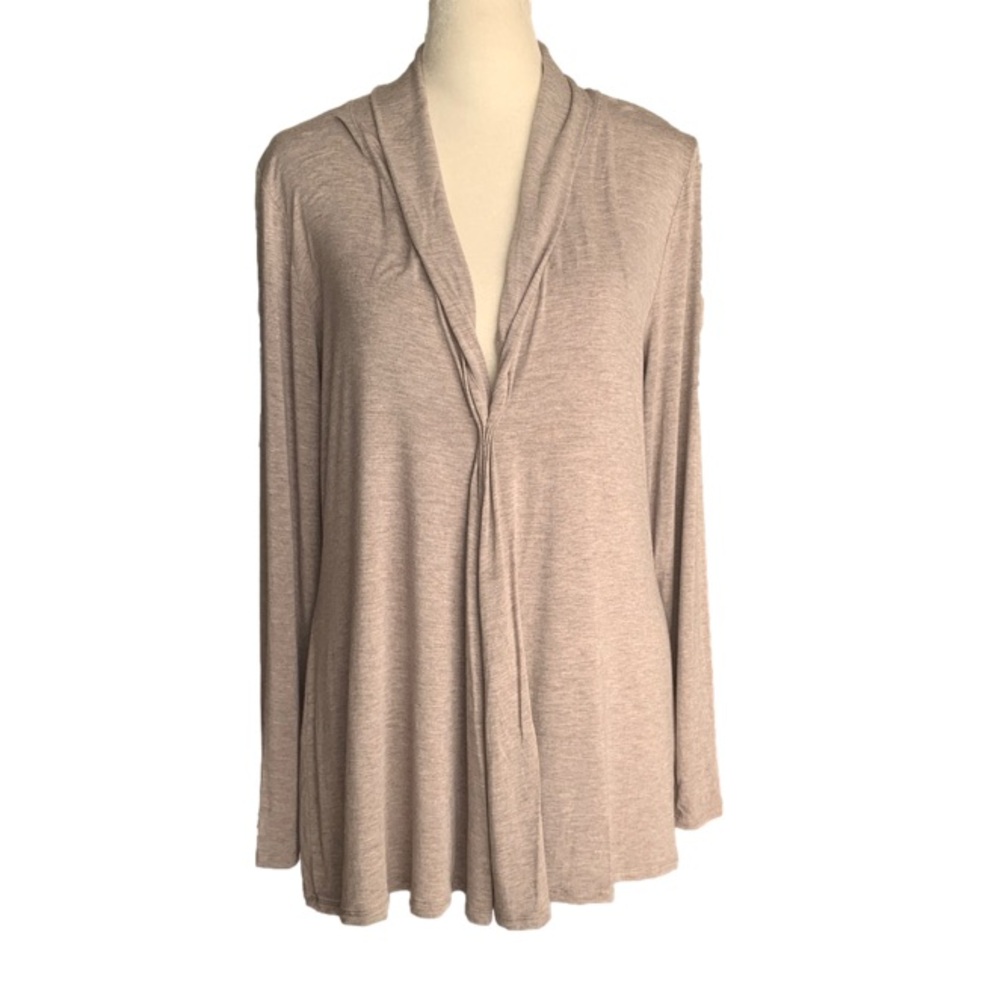 Soft Surroundings Beige Rolled Collar V-Neck Long Sleeve Cardigan Blouse